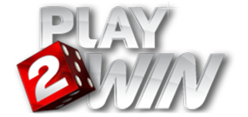 Play 2 Win Casino online logo with bold silver text and a red dice icon appealing to slots players and casino gaming enthusiasts.